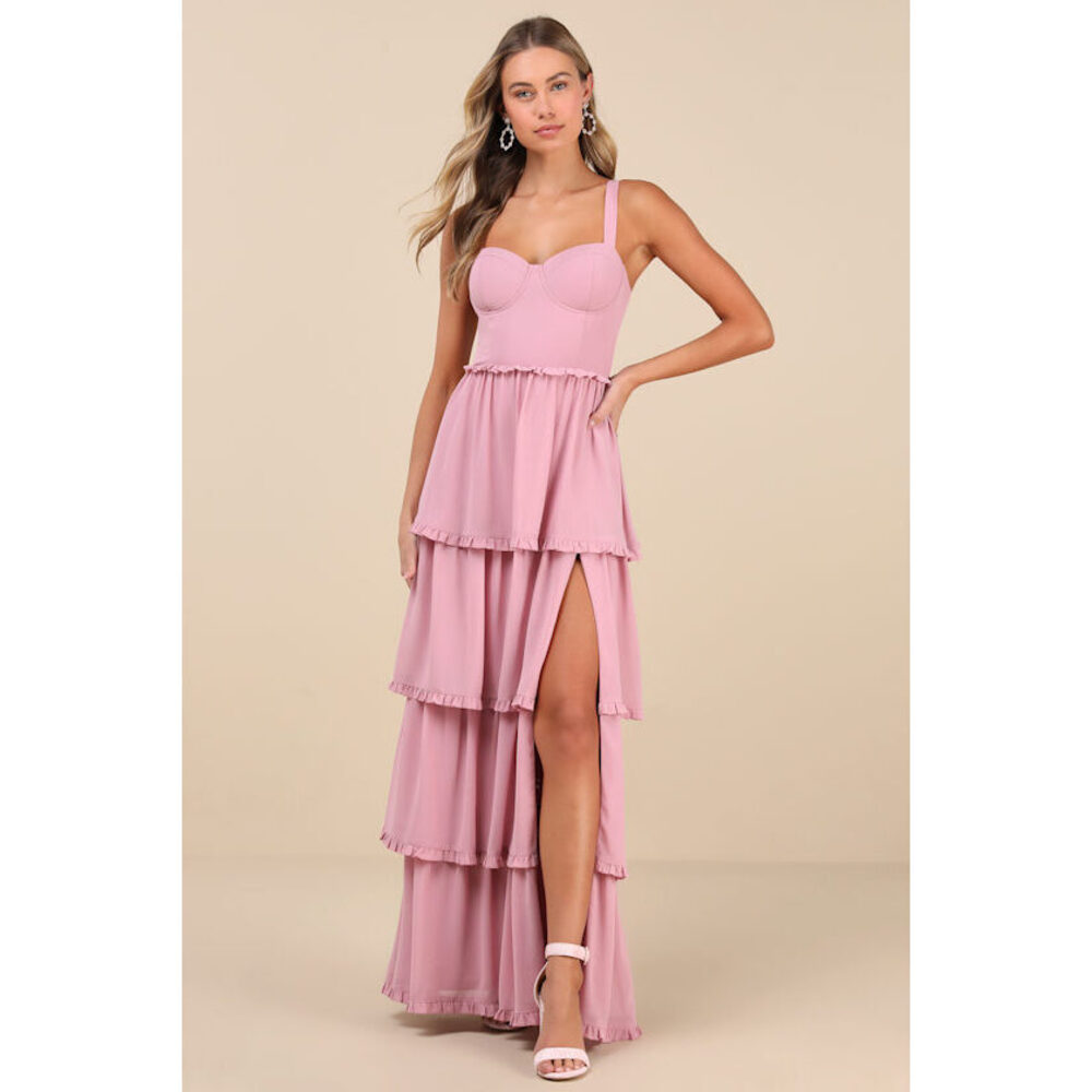 Lulus Sophisticated Occasion Pink Bustier Lace-up Maxi Dress - Size 2X